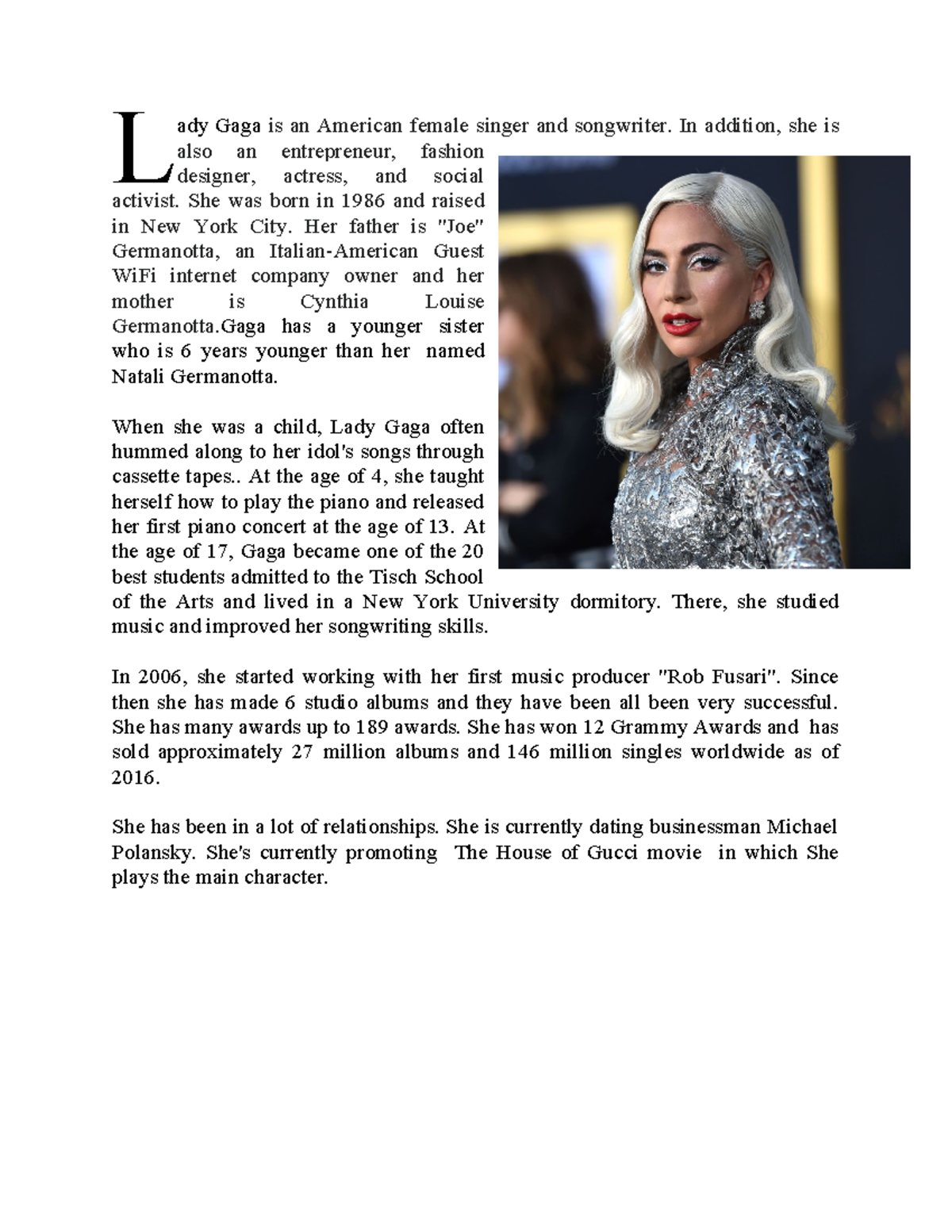 Dealine English 3 - that is useful documemt - ady Gaga is an American ...