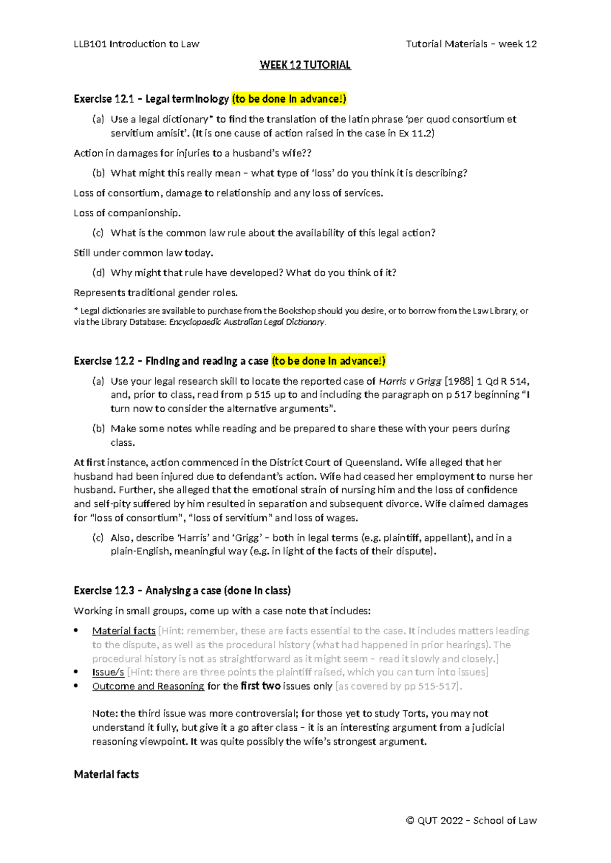WEEK 12 Tutorial - LLB101 Introduction to Law Tutorial Materials – week ...