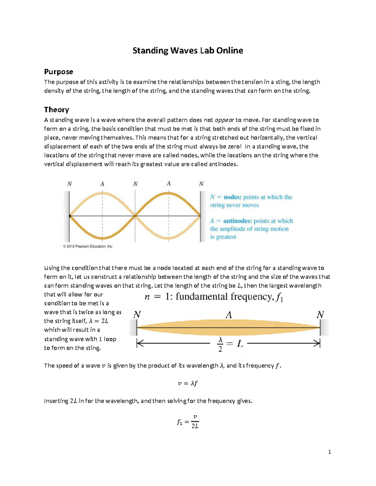 Standing Waves Lab - Theory A Standing Wave Is A Wave Where The Overall ...