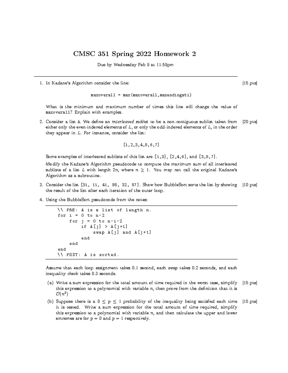 HW2 CMSC351 Spring 2022 CMSC 351 Spring 2022 Homework 2 Due by