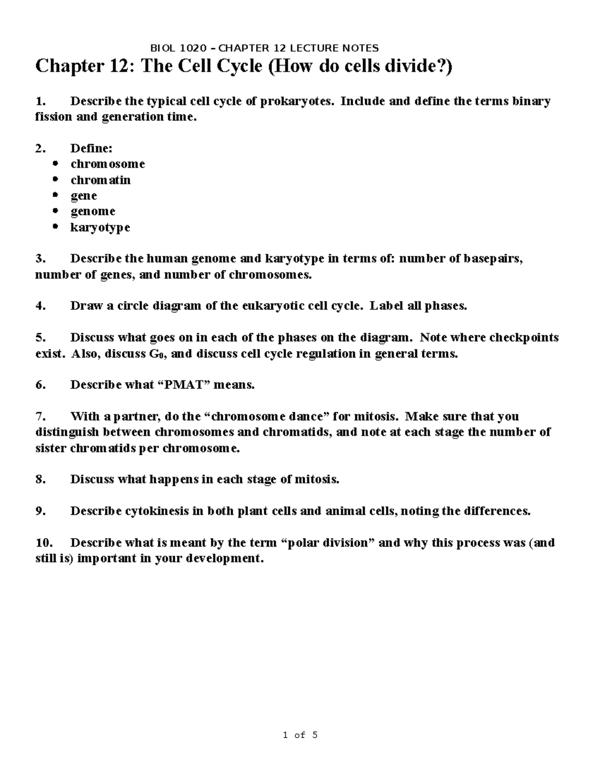 Chapter 12 - CH 12 study guide and notes. - Chapter 12: The Cell Cycle ...