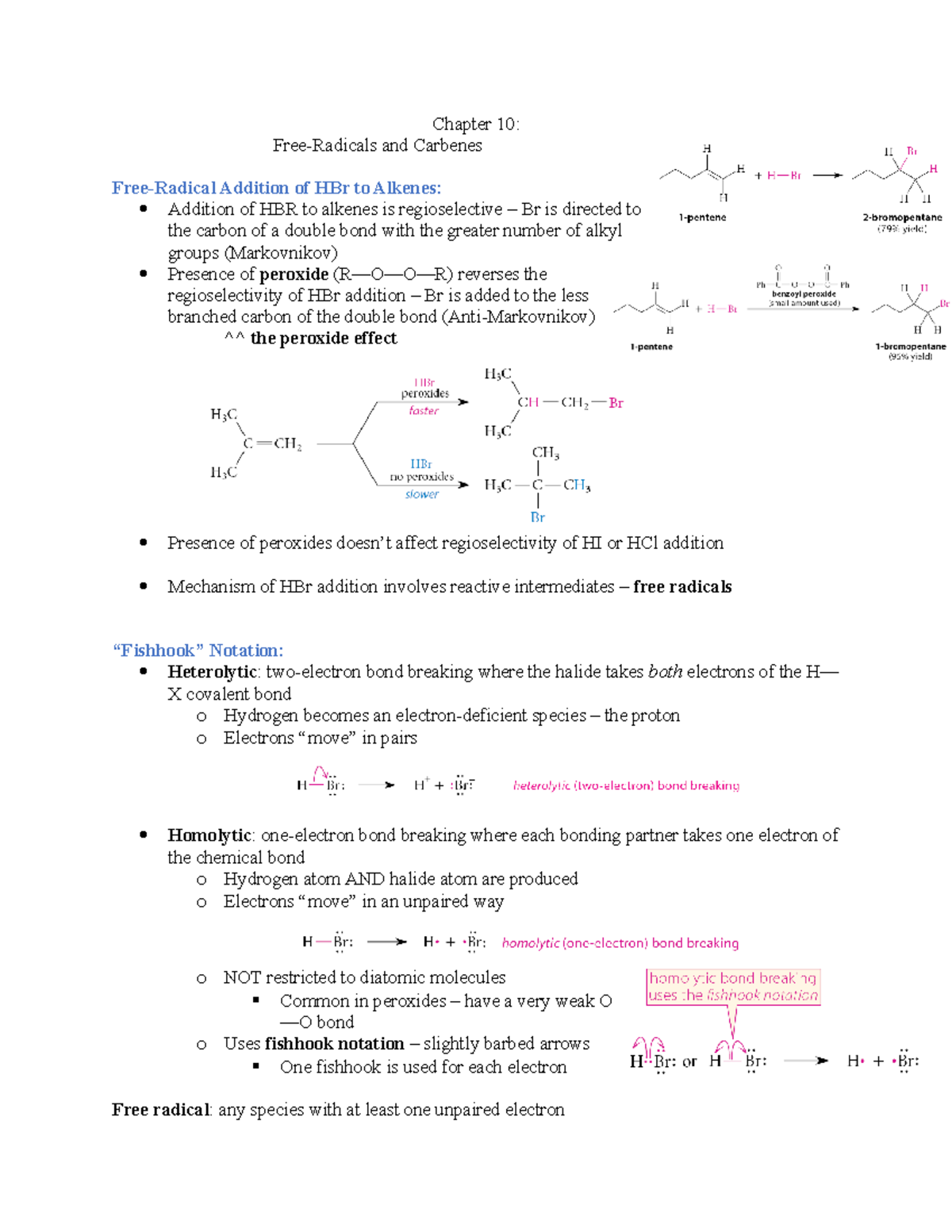 Chapter 10 - Textbook - Tran CHEM 2443 - Chapter 10: Free-Radicals and ...