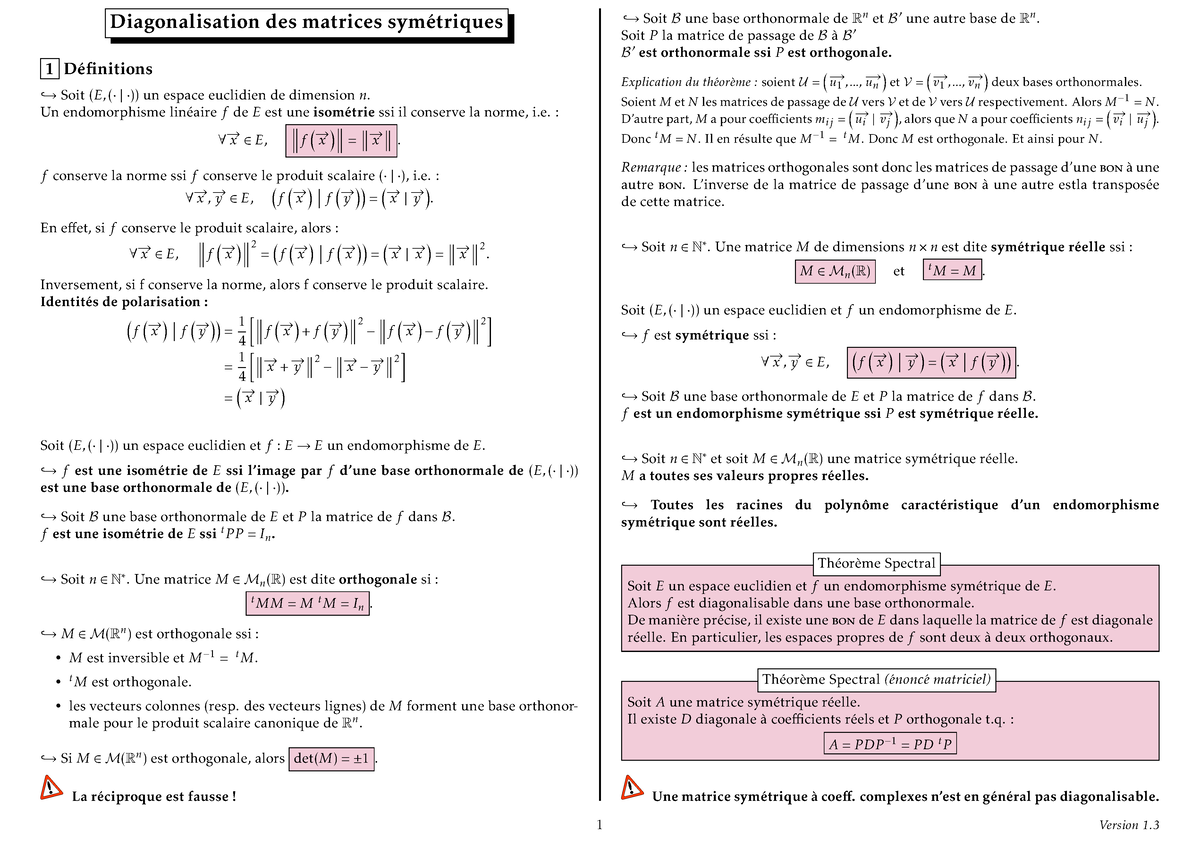 Diagonalisation Des Matrices Sym Triques - Un Endomorphisme Lin ́eaire ...