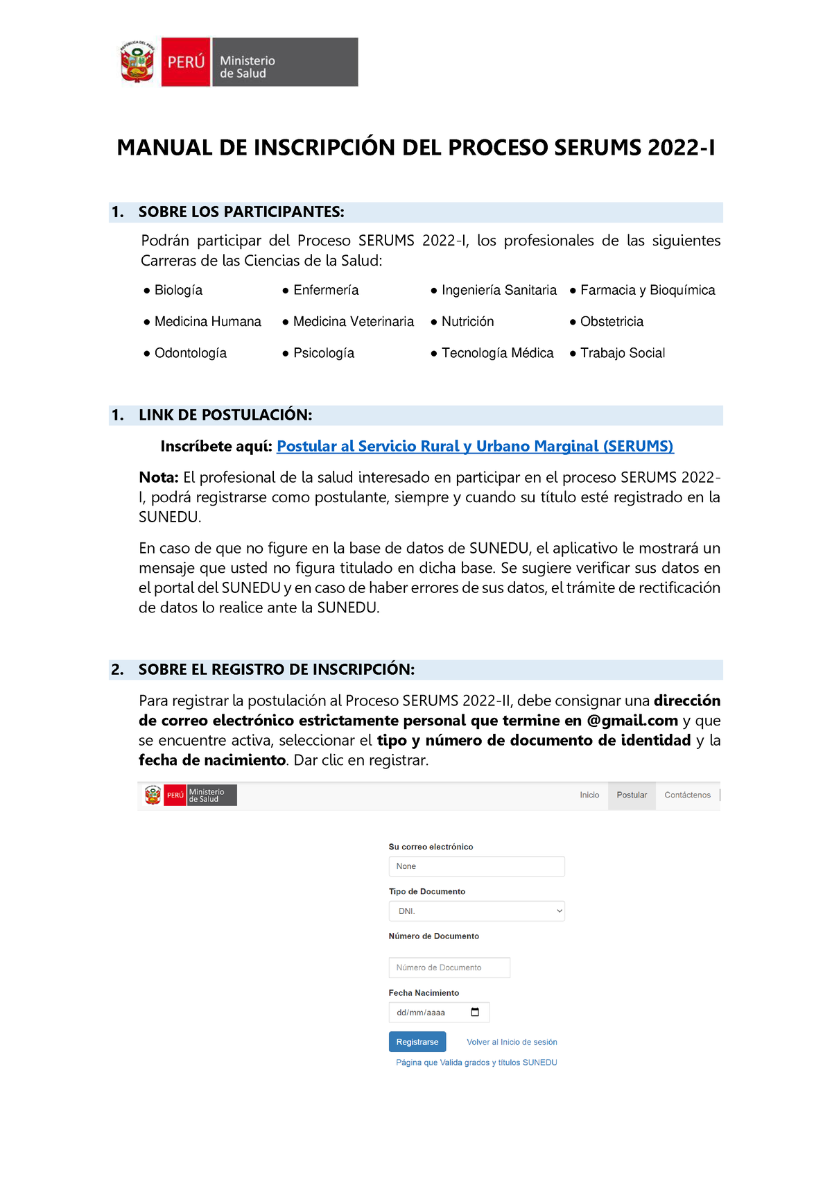 Manual De Inscripción Al Proceso Serums 2022–I - MANUAL DE INSCRIPCI”N ...