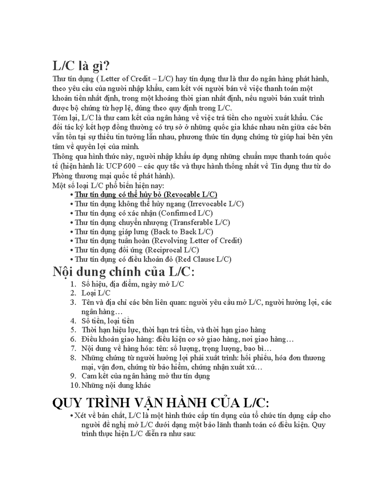 quản trị chất lượng - L/C là gì? Thư tín dụng ( Letter of Credit – L/C ...