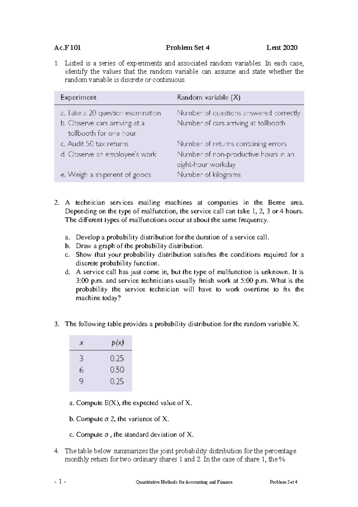 QM Problem Set 4 - Ac 101 Problem Set 4 Lent 2020 Listed is a series of ...