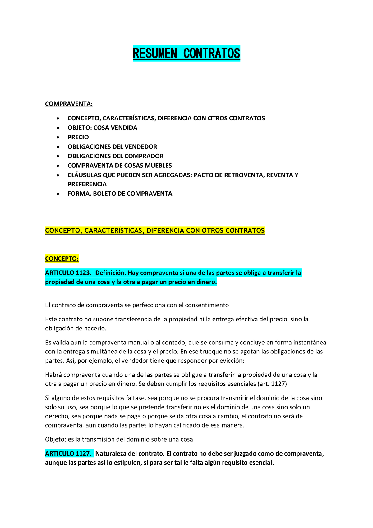 Contratos 2do Parcial Resumen Contratos Compraventa • Concepto CaracterÍsticas Diferencia 4610