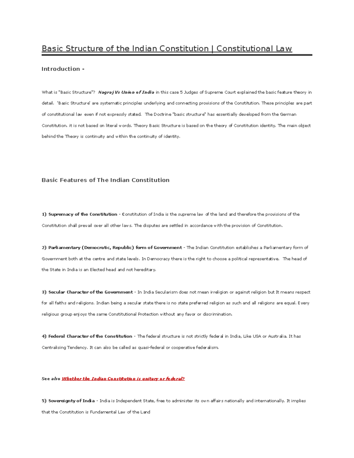 Basic Structure Of The Indian Constitution - 'Basic Structure' Are ...