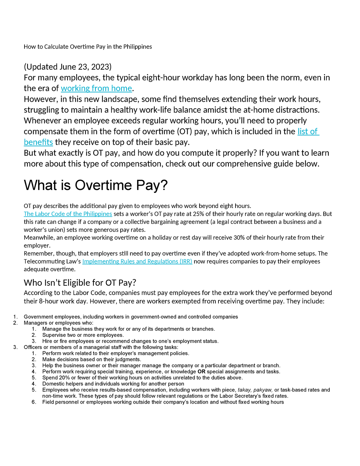 How to Calculate Overtime Pay in the Philippines - However, in this new ...