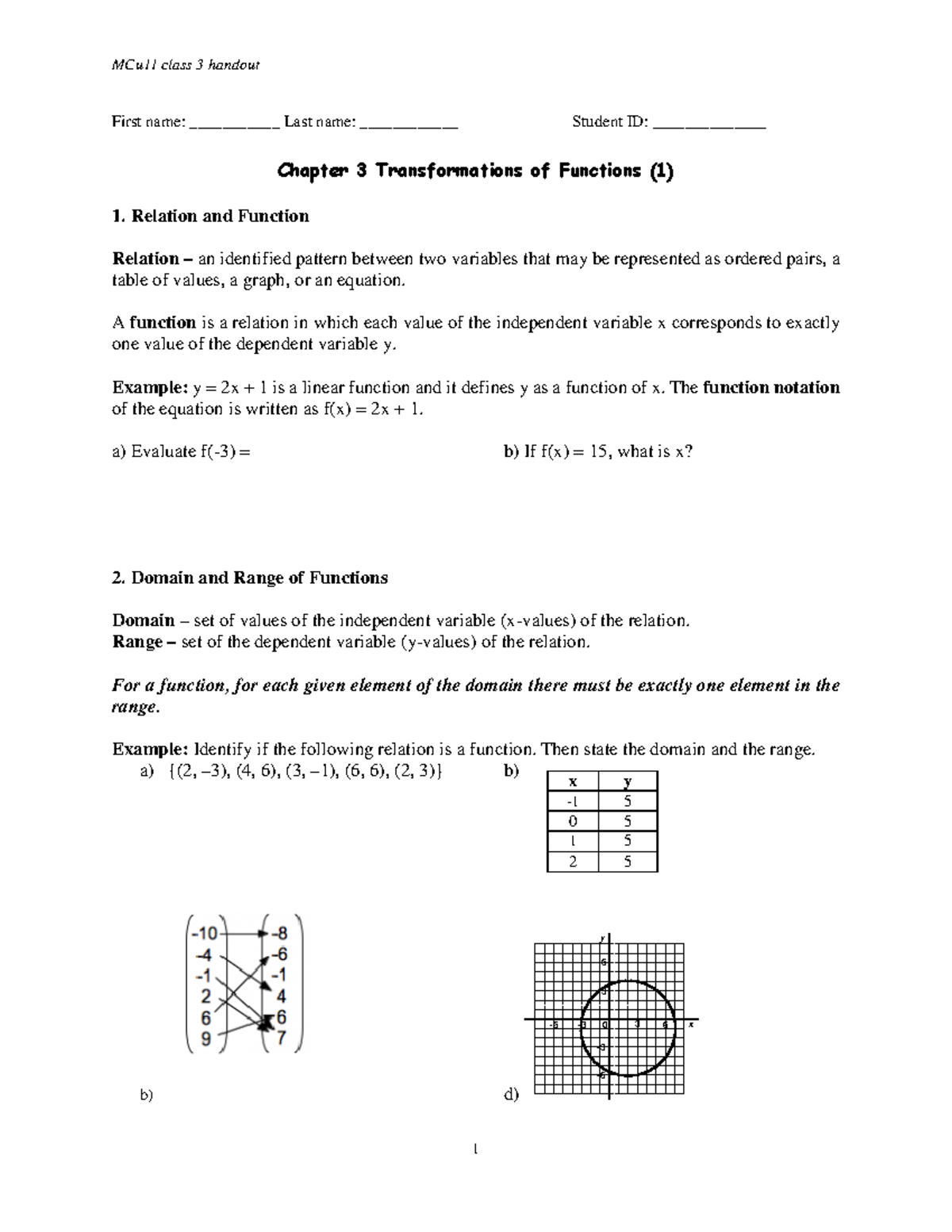 Class 03 Math G 11 handout July 10-13 - First name: ___________ Last ...