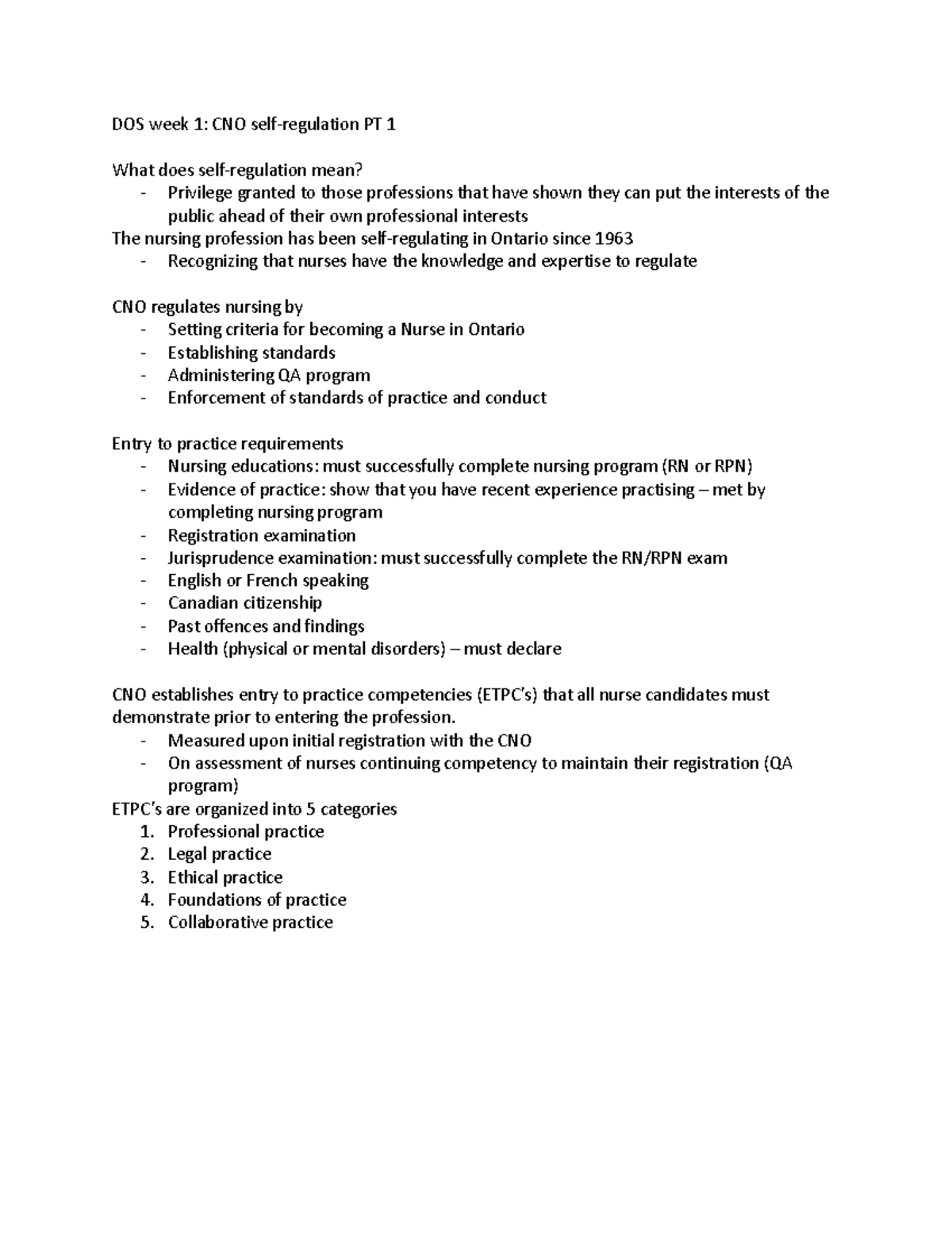 DOS week 1 DOS week 1 CNO selfregulation PT 1 What does self