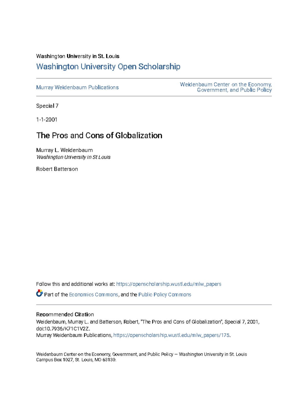 The Pros and Cons of Globalization - Washington University in St. Louis ...