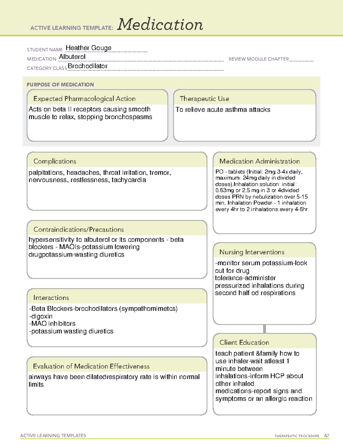 Albuterol med sheet ACTIVE LEARNING TEMPLATES THERAPEUTIC PROCEDURE A