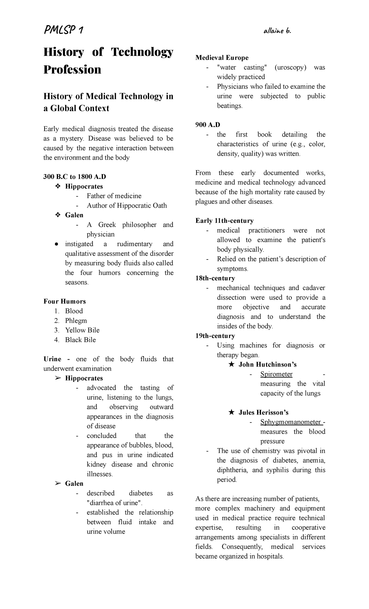 PMLS1-L1 - Principles of Medical Technology Practice - PS 1 ale b ...
