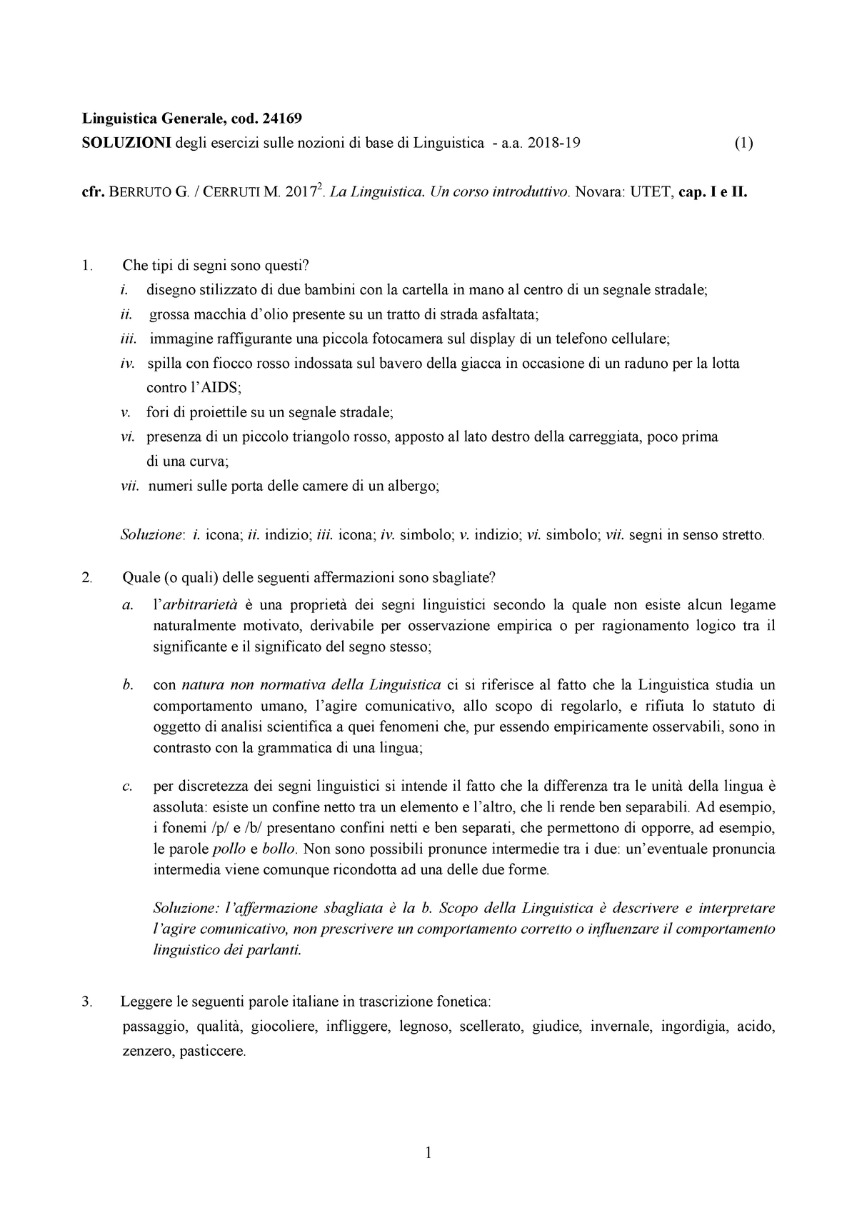 Linguistica Generale Esercitazioni