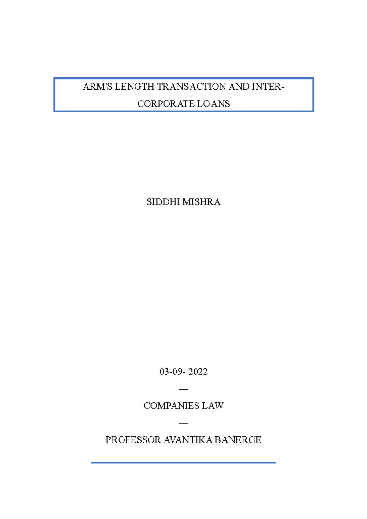 ARM'S Length Transaction AND Inter Corporate Loans ARM'S LENGTH