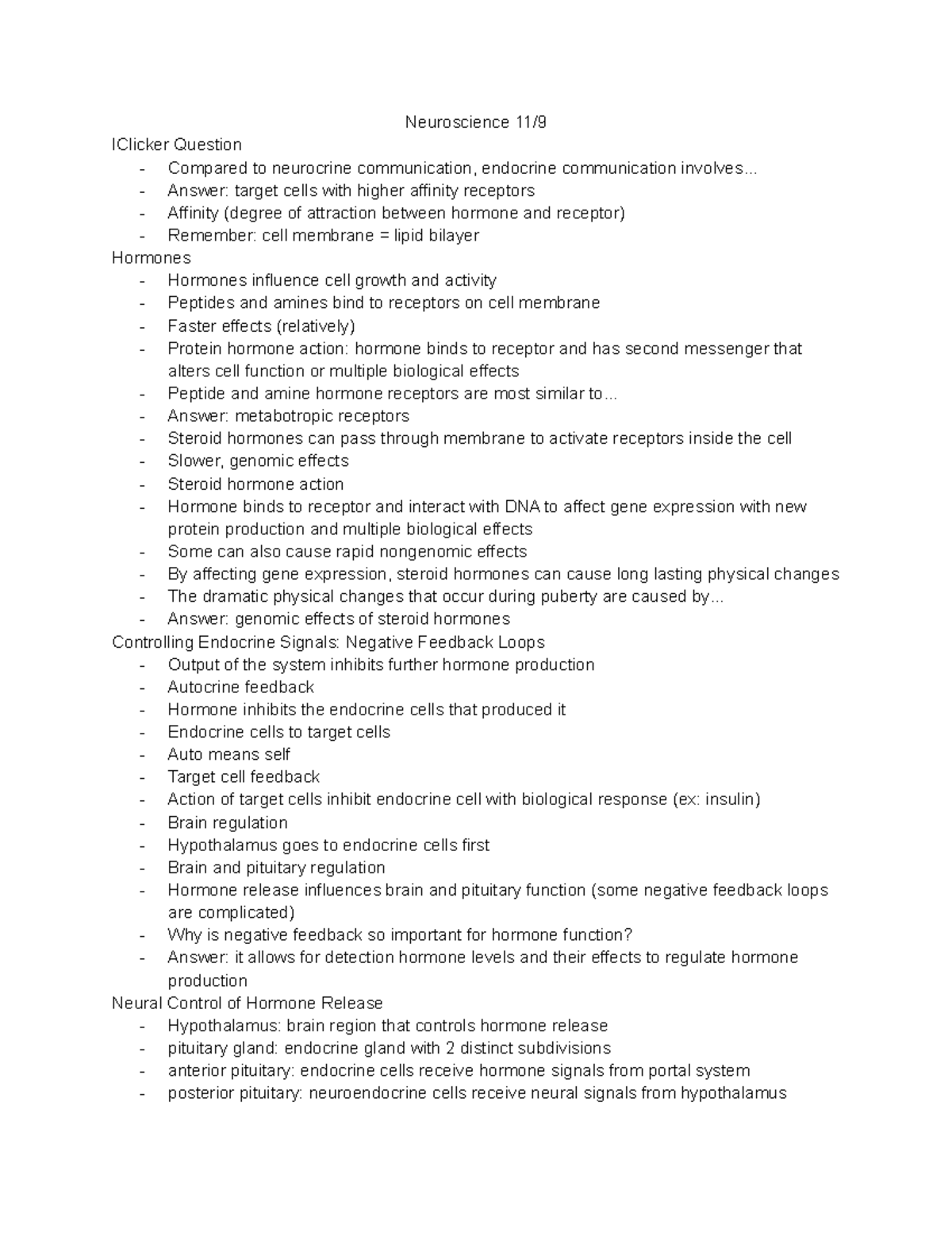 Neuroscience 11 9 - Lecture Notes For Psych 330 With Professor Best ...