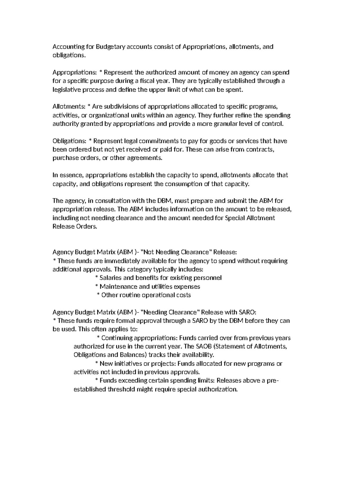 AGNO ok Accounting for Budgetary accounts consist of Appropriations, allotments, and Studocu