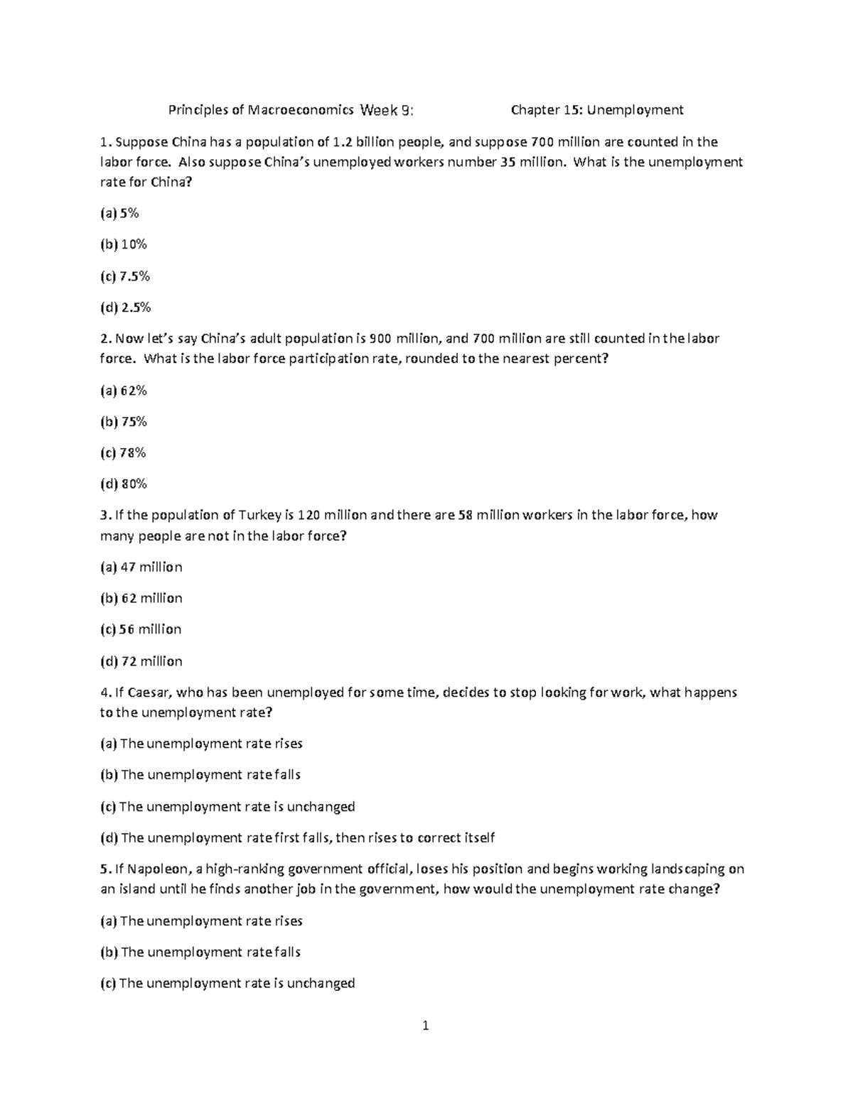 Chapter 15 Practice Worksheet ECON 2020 - 1 Principles Of ...