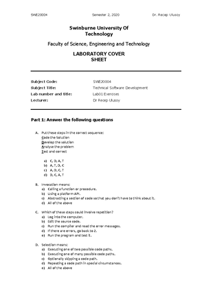 SWE2000 4 Lab 2 102874566 - SWE20004 Technical Software Development Lab ...