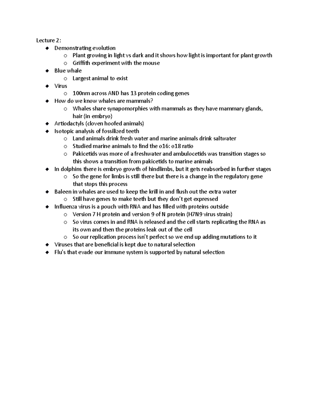 Lecture 2 - notes - Lecture 2: Demonstrating evolution o Plant growing ...