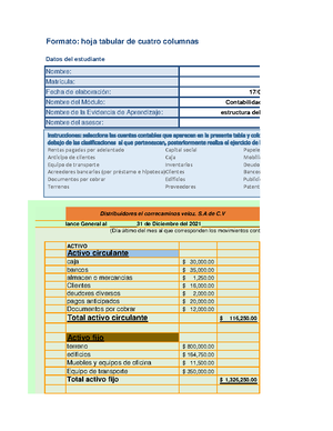 Balance General UVEG - Formato: hoja tabular de cuatro columnas Elaboró ...