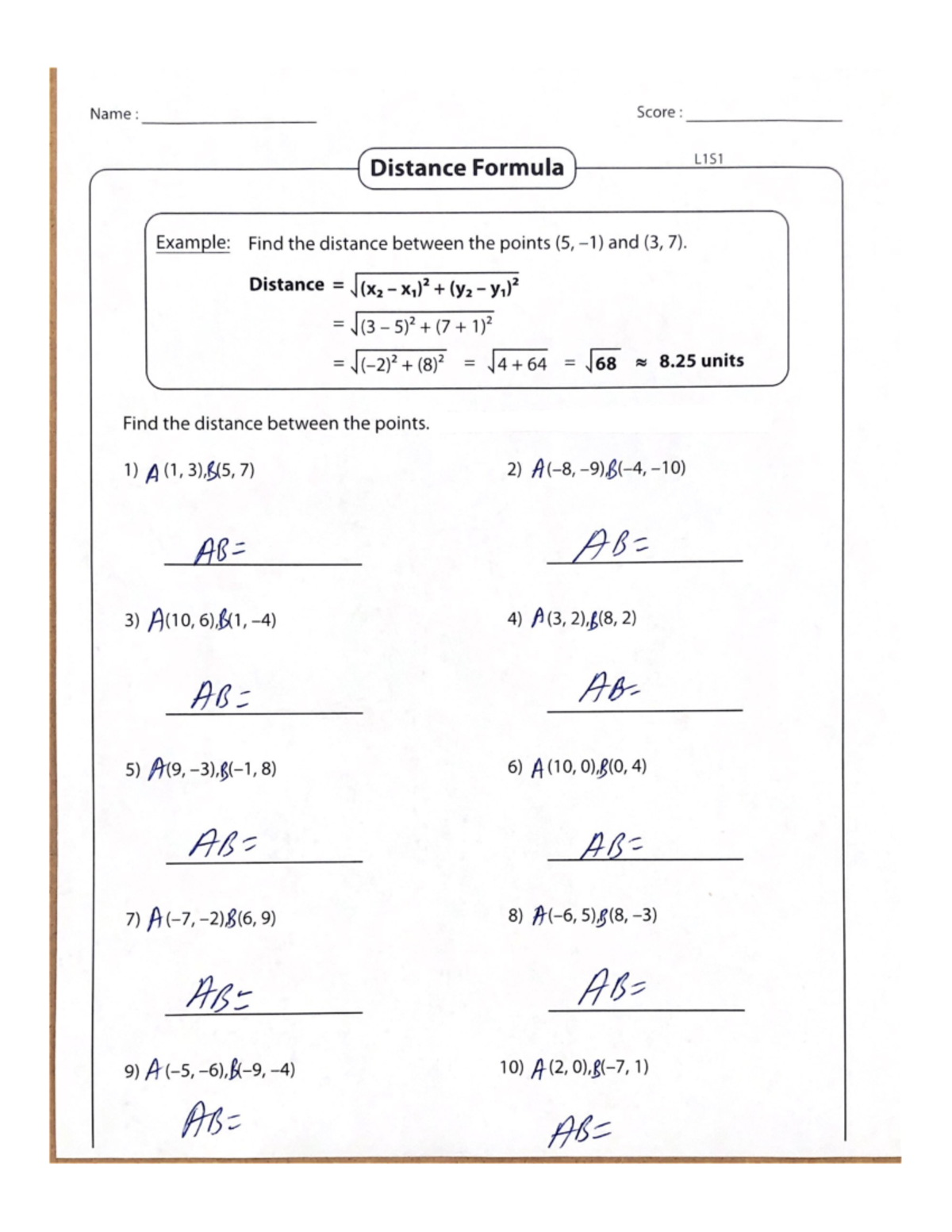 Example Find the distance between the points (5, -1) and (3, 7) - Studocu