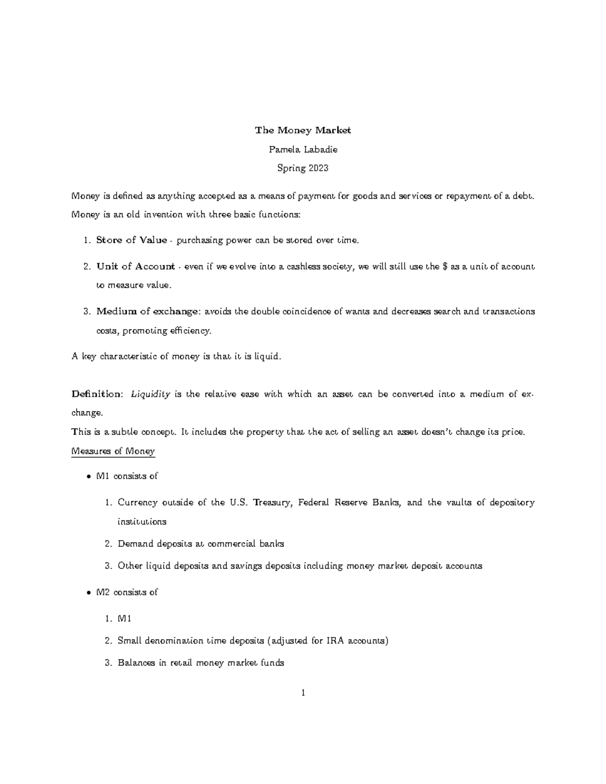 Mondemandlecture3 Labadie The Money Market Pamela Labadie Spring