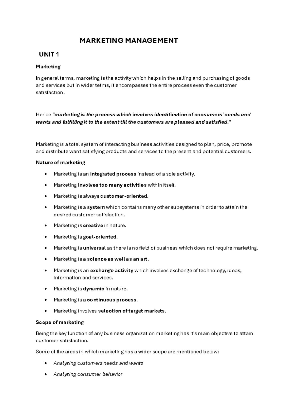 marketing management - MARKETING MANAGEMENT UNIT 1 Marketing In general ...