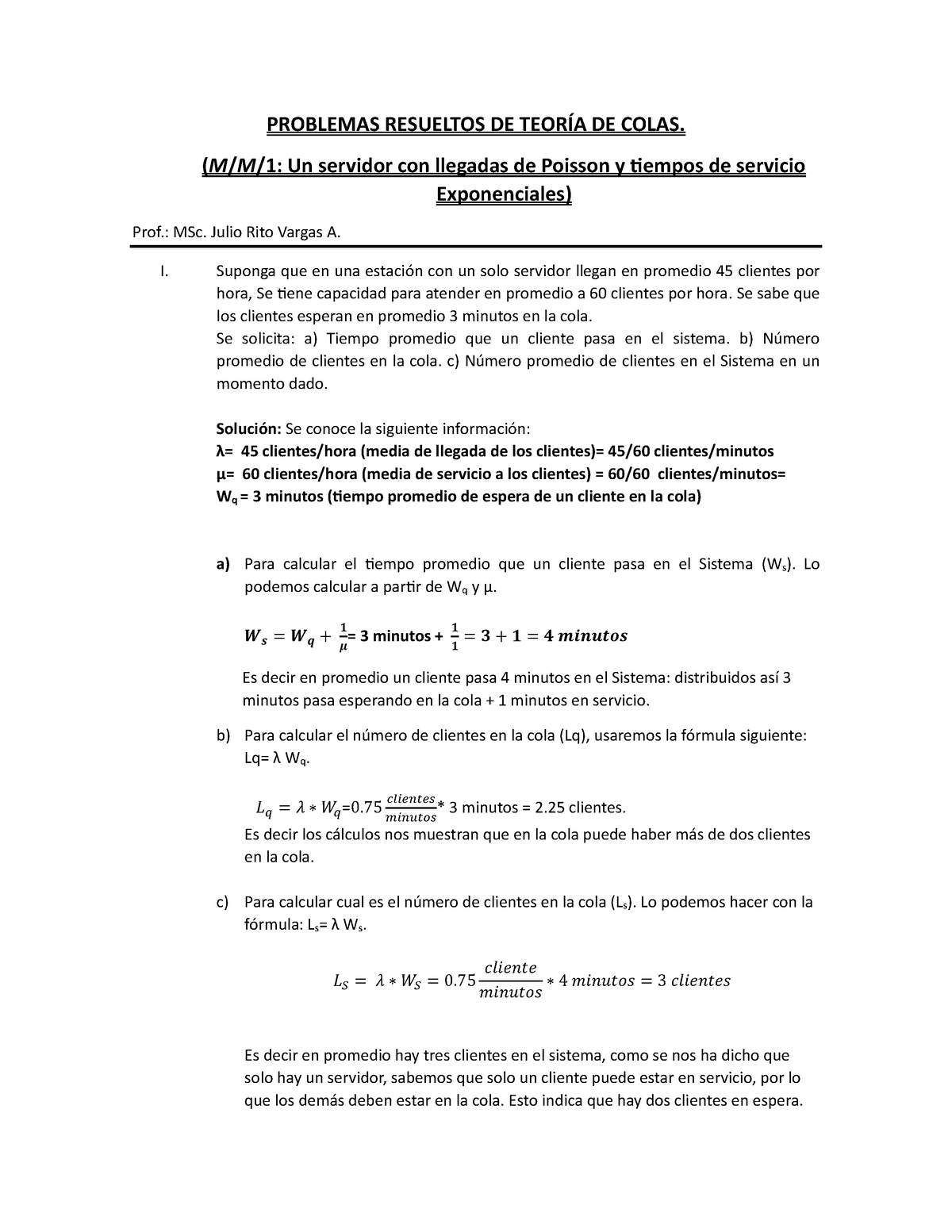 Problemas Teoria De Colas - PROBLEMAS RESUELTOS DE TEORÍA DE COLAS. (M ...