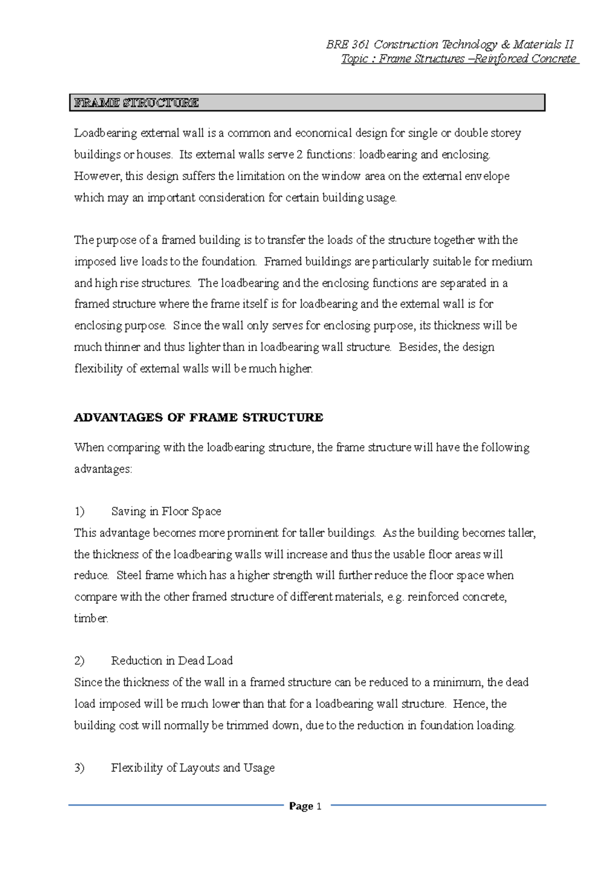 4A - Frame -RC with prestress - BRE 361 Construction Technology ...