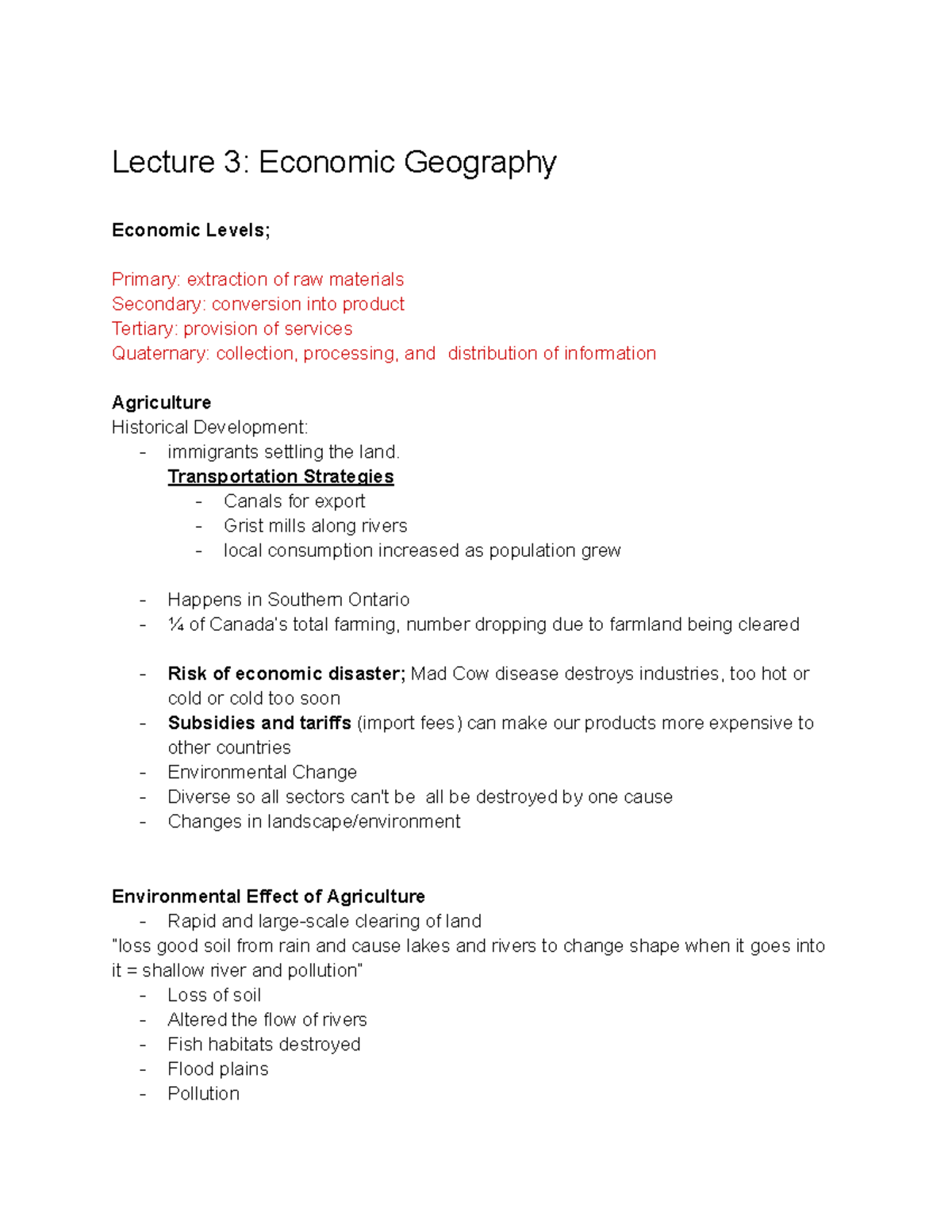 Geography 2011 Lecture 3 - Lecture 3: Economic Geography Economic ...