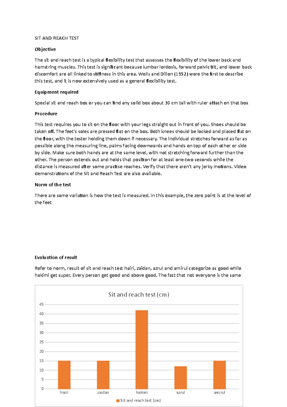 SIT AND Reach TEST repot - SIT AND REACH TEST Objective The sit and ...