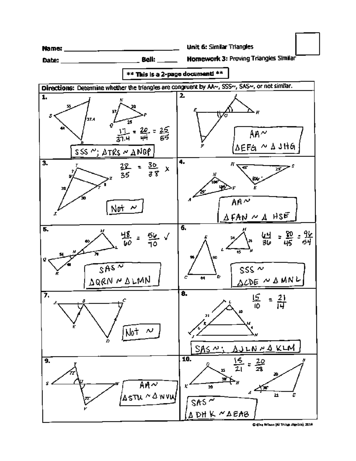 8 Homework 3 Proving Triangles Similar Key Studocu