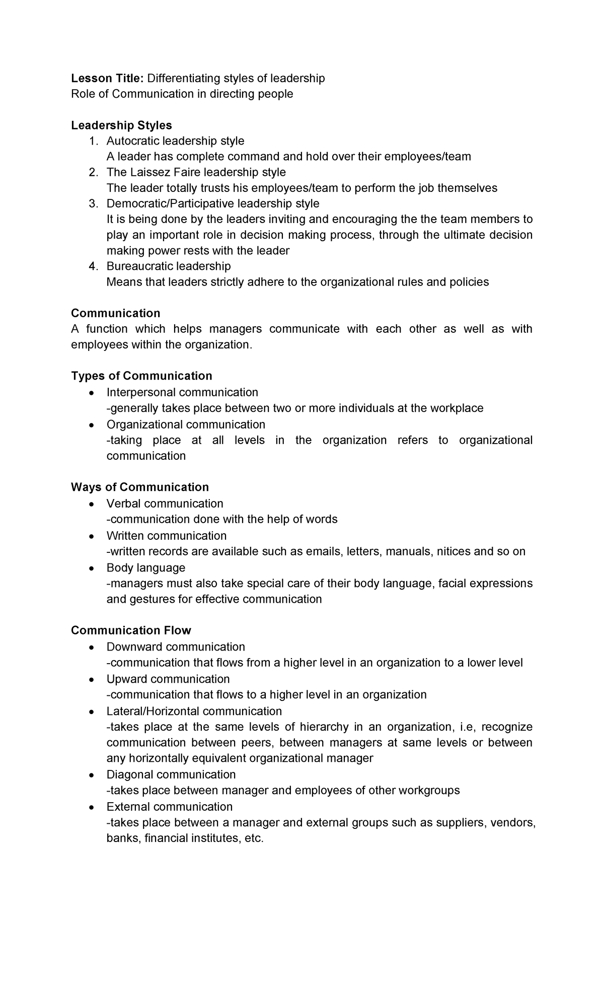 Differentiating styles of leadership - Autocratic leadership style A ...