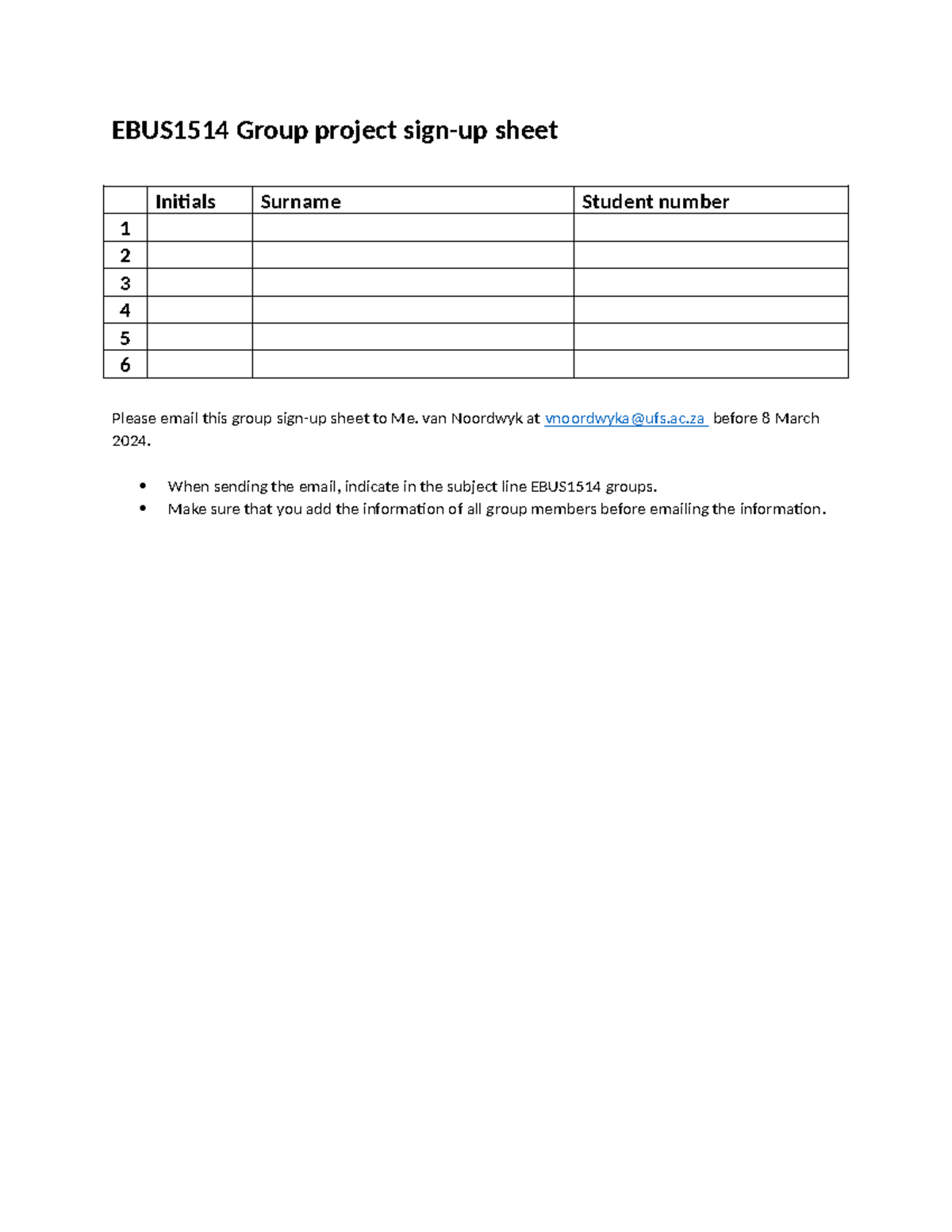 EBUS1514 - Group project sign-up sheet - BC340000 - EBUS1514 Group ...