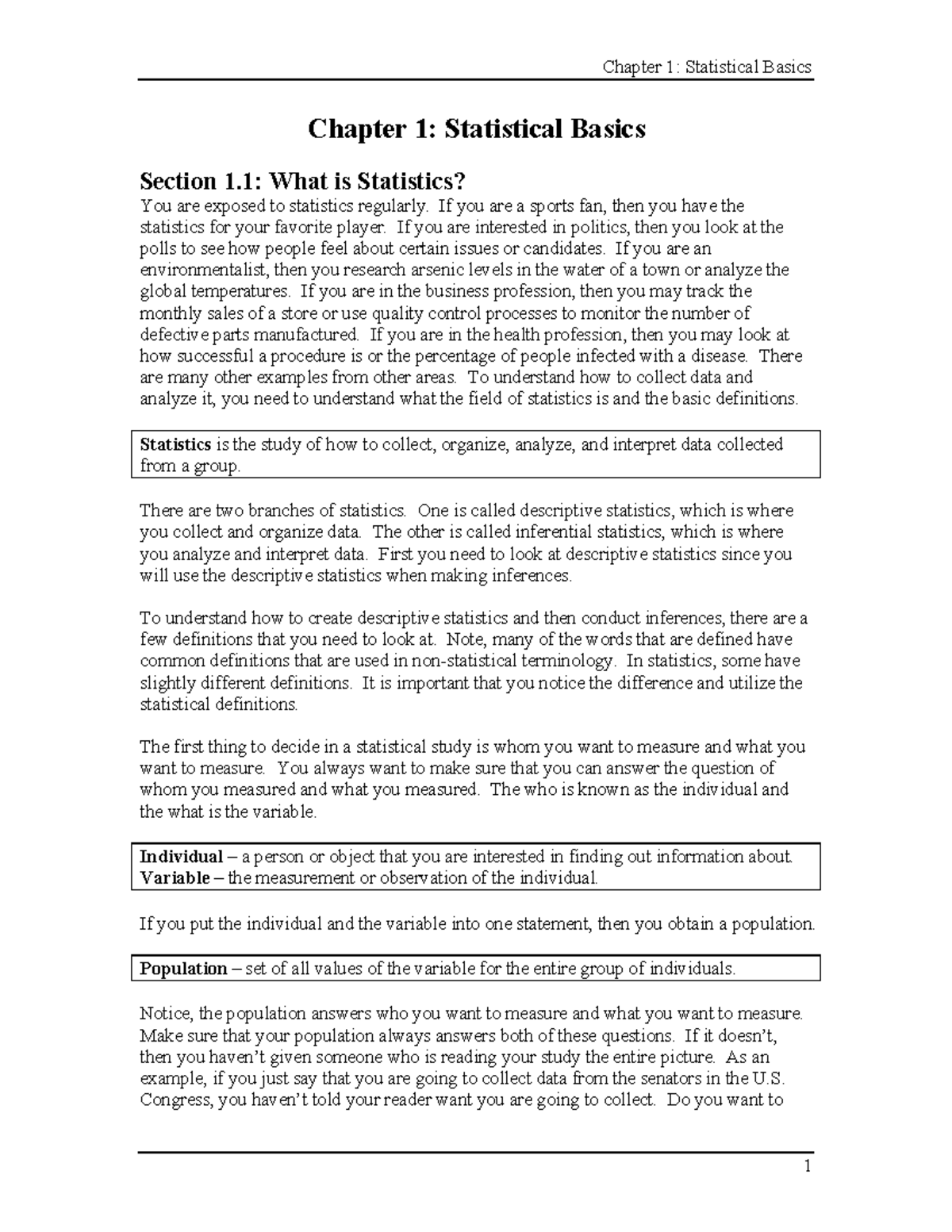 Chapter 1 - Study guide - Chapter 1: Statistical Basics Section 1: What ...