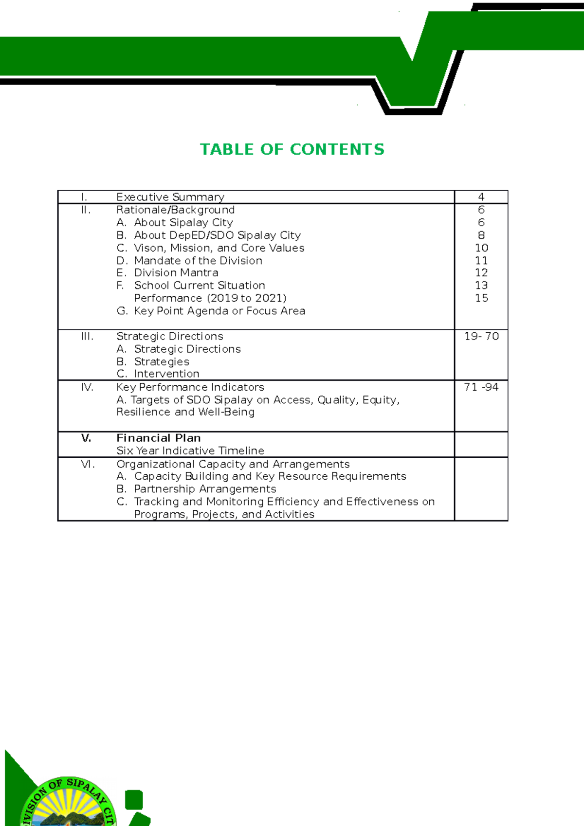 Final- Draft-DEDP - TABLE OF CONTENTS I. Executive Summary 4 II ...