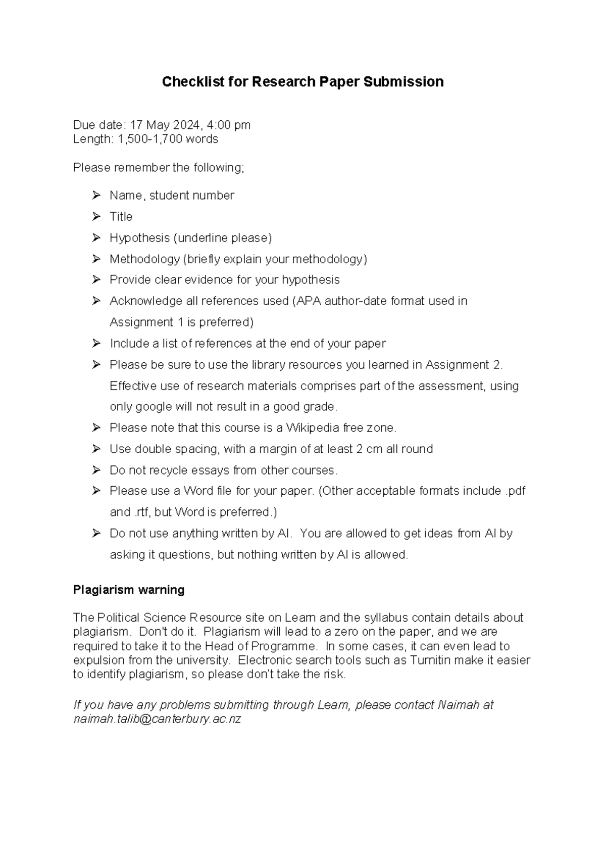 Checklist for Research Paper 2024 - Effective use of research materials ...