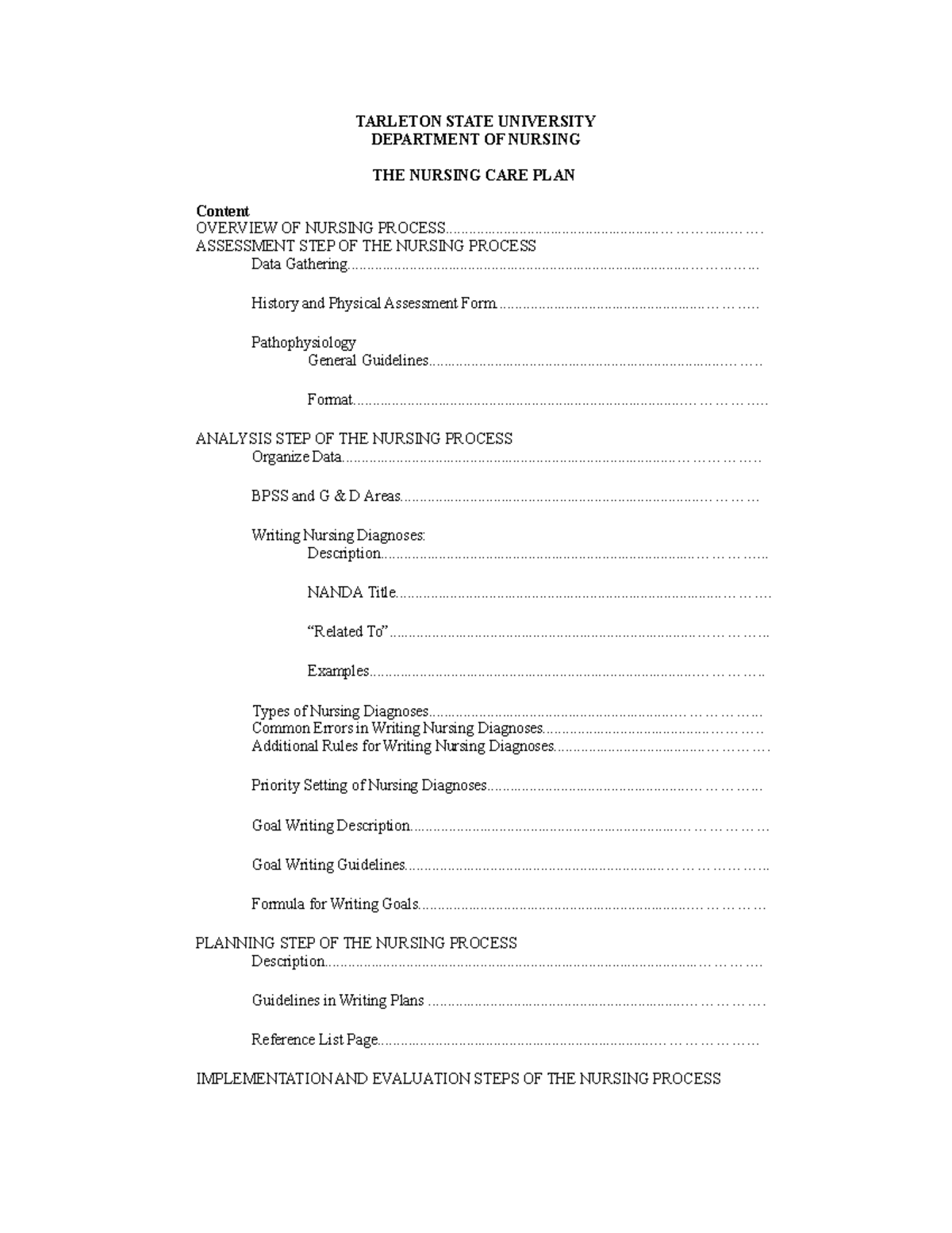 Nursing Care Plan Overview and Steps - Studocu