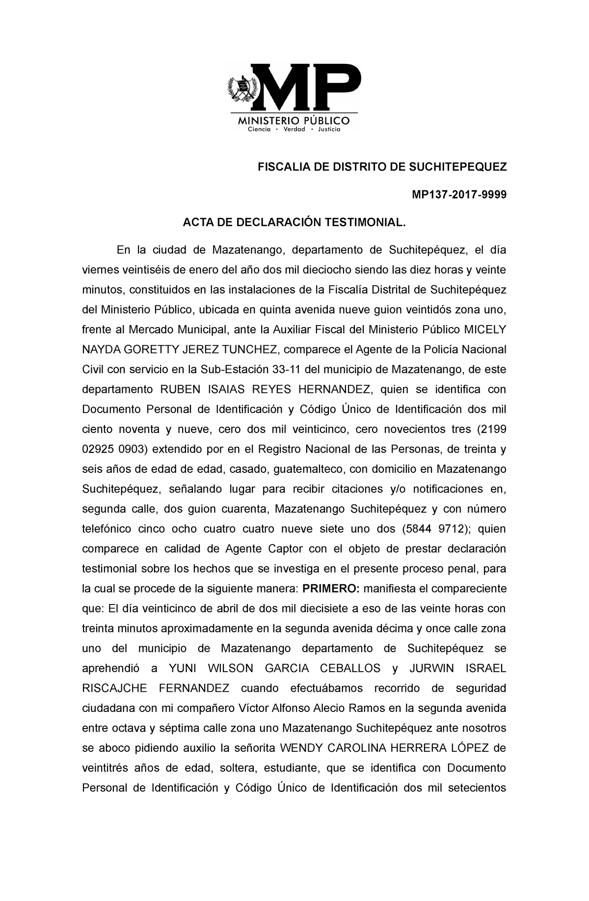 Modelo Acta De Declaracion Testimonial Pdf 8749