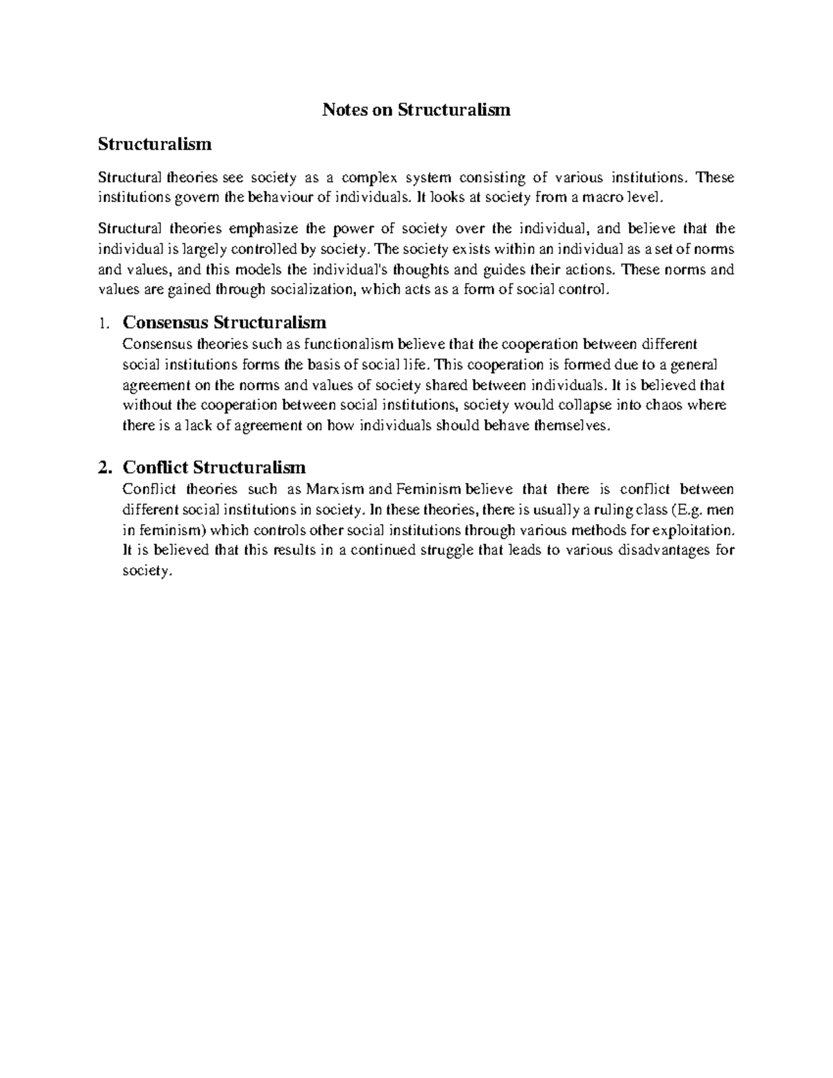 Notes on Structuralism - Notes on Structuralism Structuralism ...
