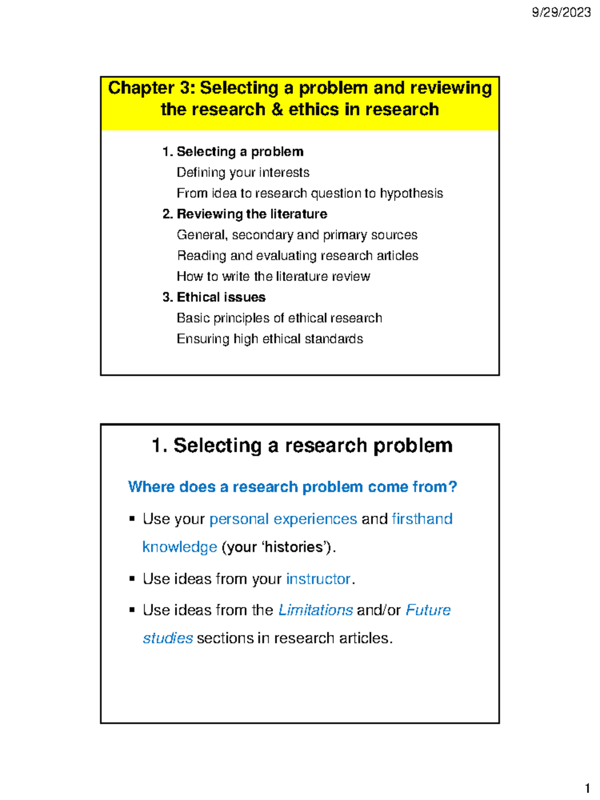 U3 Research problem, Literature review and Ethics Chapter 3