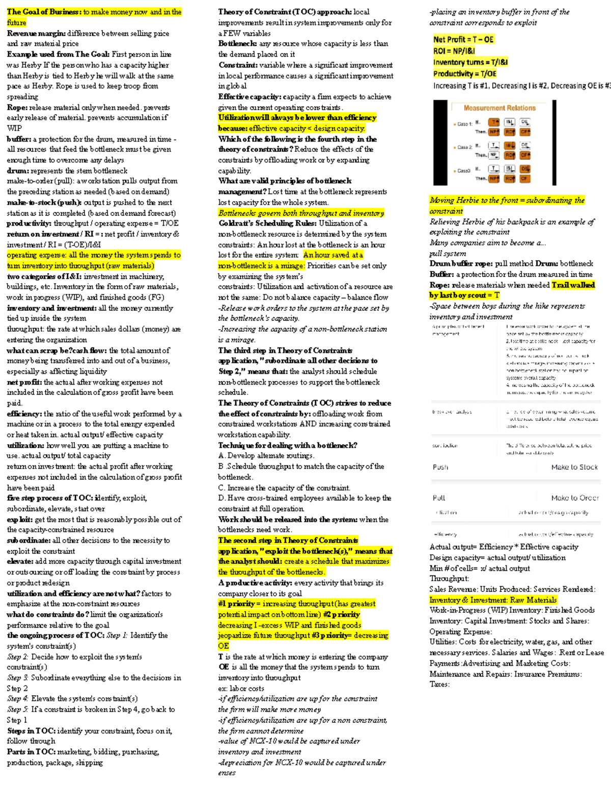 Study exam 3 - cheat sheet - The Goal of Business: to make money now ...