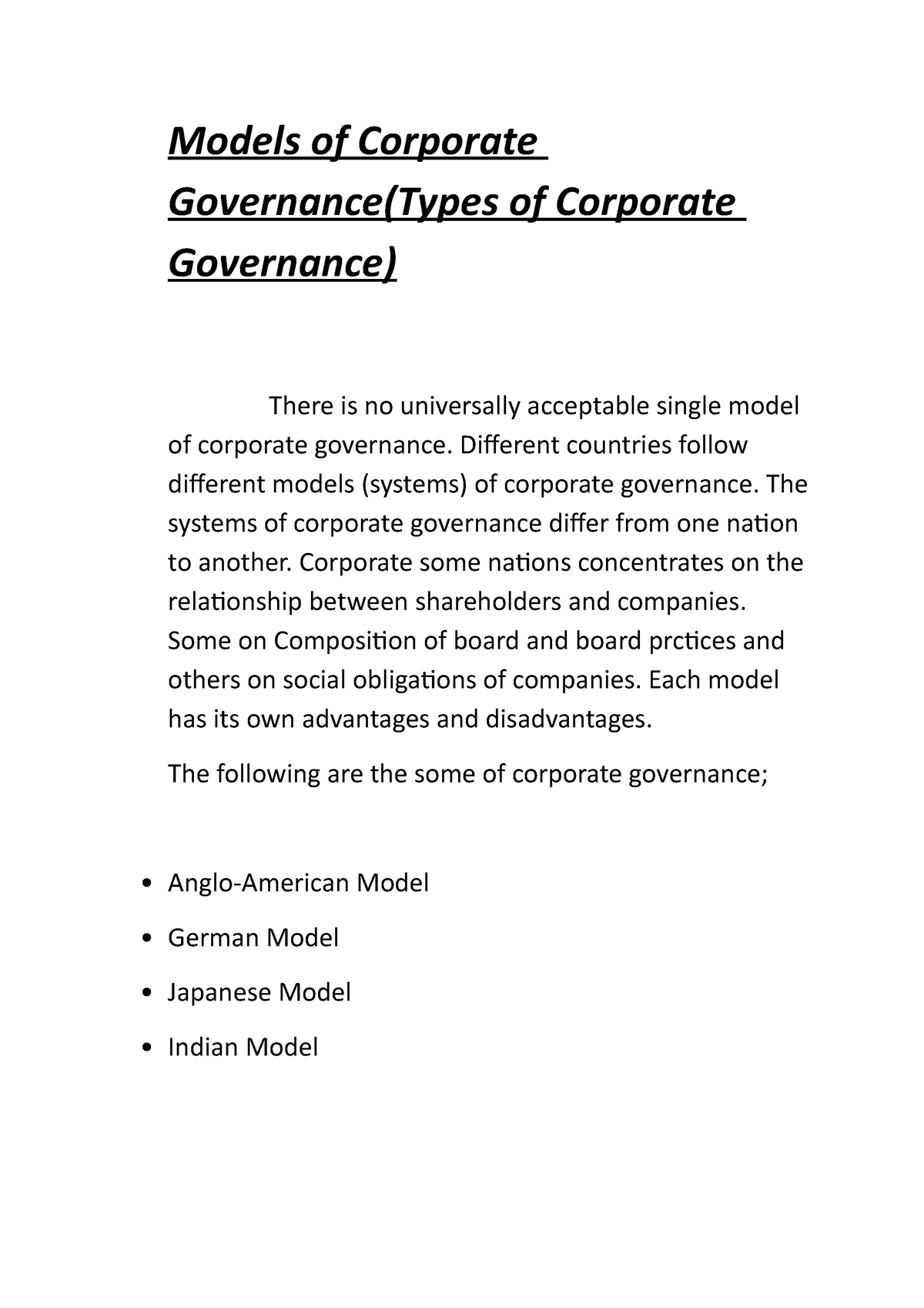 Models Of Corporate Governance - Models Of Corporate Governance(Types ...