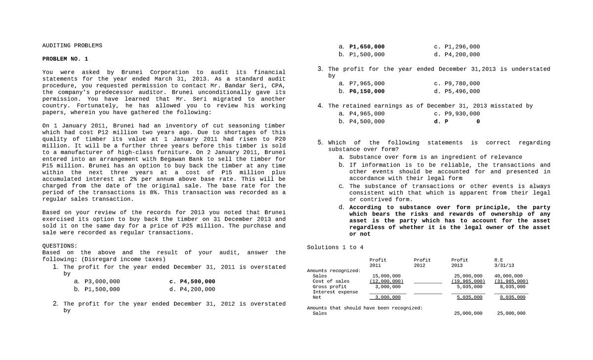 Auditing Problems - comprehensive prob - AUDITING PROBLEMS PROBLEM NO ...