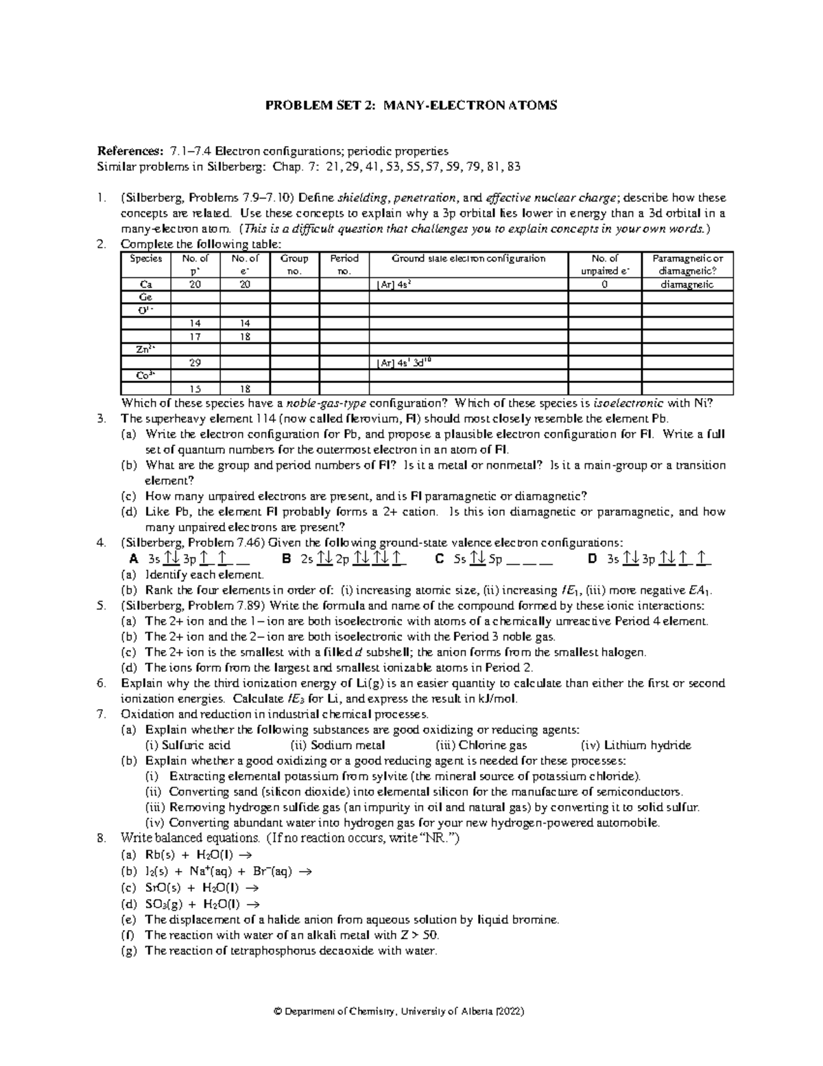 Problem Set 2 - Chem 101 Practice Materials - © Department Of Chemistry ...