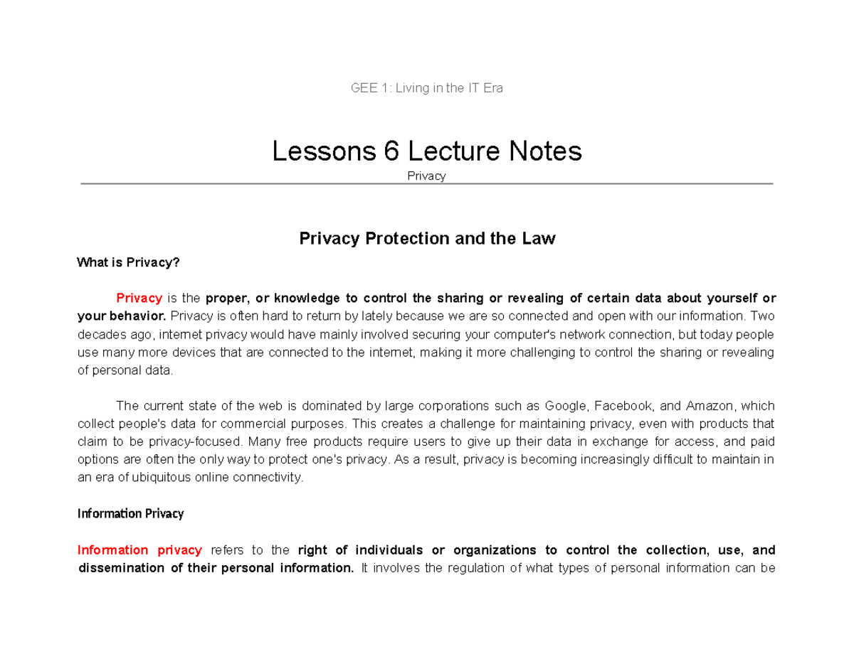 GEE 1 - Final Term Lecture Notes reviewer - GEE 1: Living in the IT Era ...