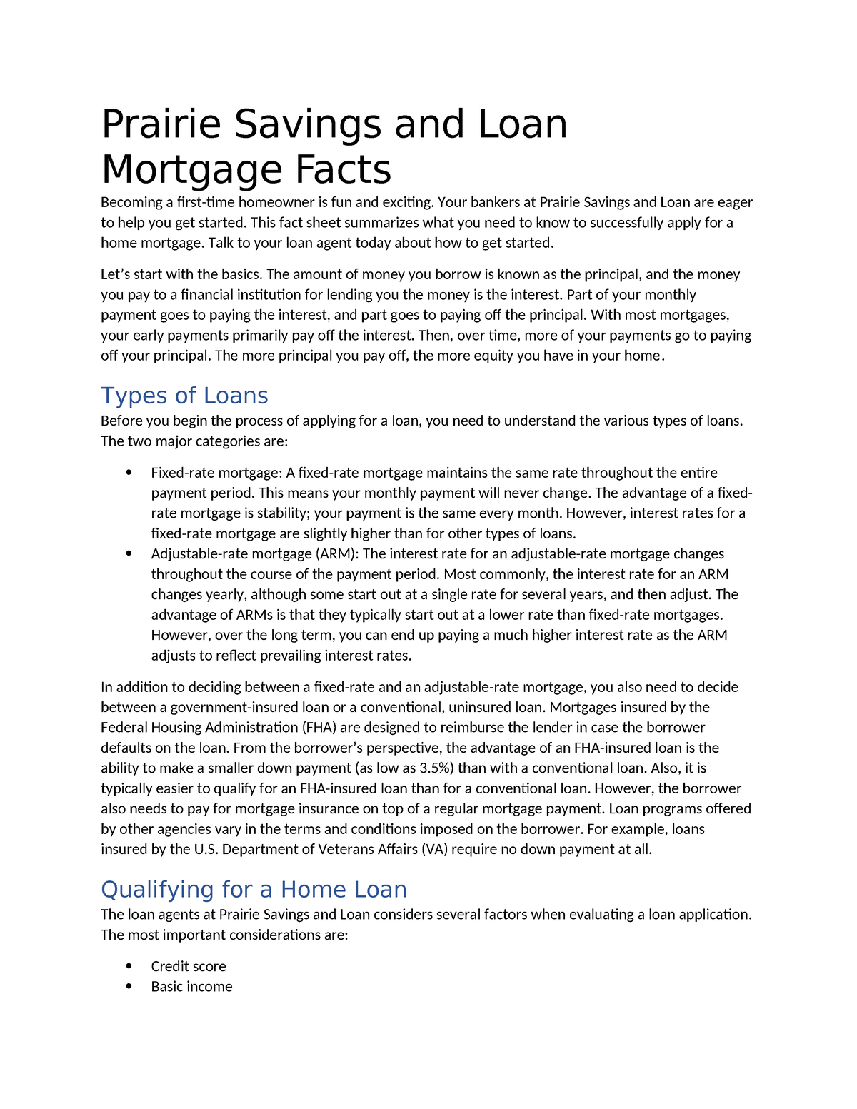 NP WD 2-1 Mortgage - computer - Prairie Savings and Loan Mortgage Facts ...