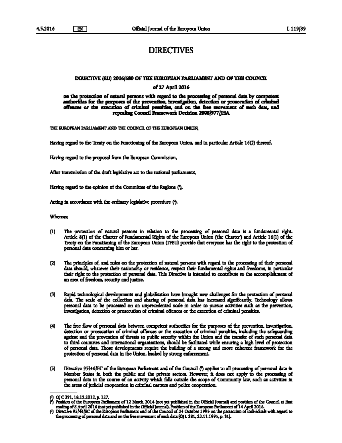 GDPR - Directives and Articles - 4.5 EN Official Journal of the ...